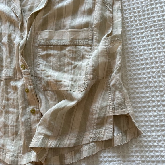 We The Free Womens Play It Cool Button Up Shirt Beige Stripe Cap Sleeve Size XS - Picture 5 of 10